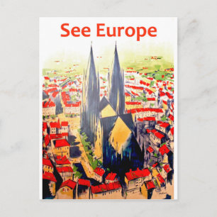 Zie Europa, vintage reis ansichtkaart Briefkaart
