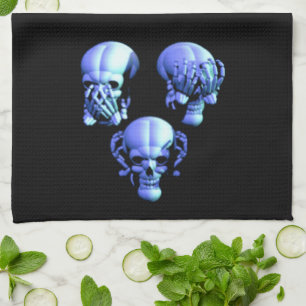 Zie Hear Speak No Evil Skulls Keuken Handdoek