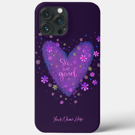 Zie het Goede. Paarse Bloemen Gepersonaliseerd Case-Mate iPhone Case (Achterkant)