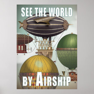 Zie het wereldluchtschip Race Steampunk Travel Poster