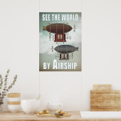 Zie het wereldluchtvaartschip Noir Rouge Steampunk Poster (Keuken)