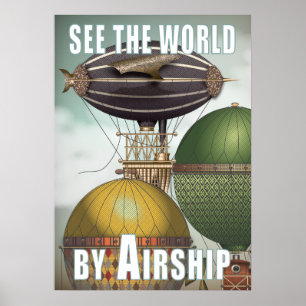 Zie het wereldvliegveld Trio Steampunk Travel Poster