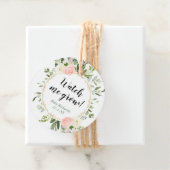 Zie hoe ik groene gouden roze eucalyptus baby kwee bedankjes labels (In situ)