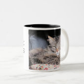 Zie ik eruit alsof het me interesseert? tweekleurige koffiemok (Voorkant rechts)