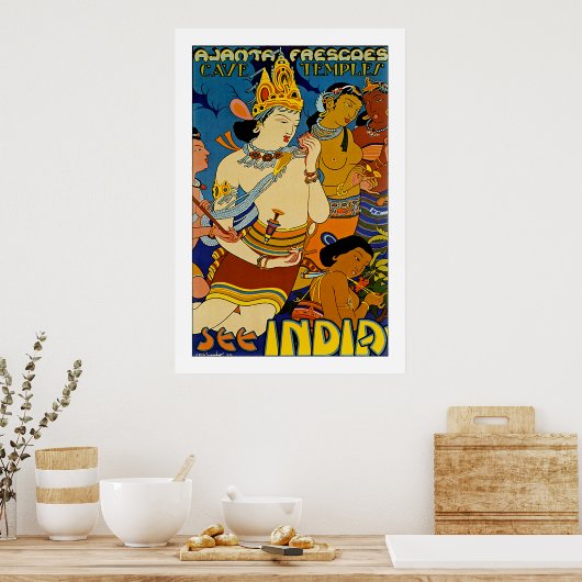 Zie India - Ajanta Frescoes Poster (Keuken)