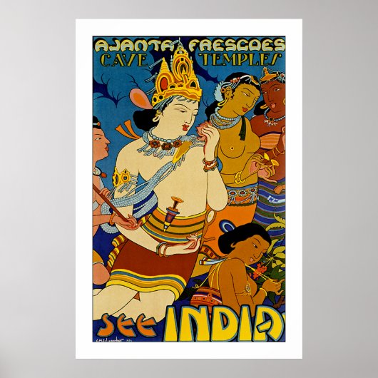 Zie India - Ajanta Frescoes Poster (Voorkant)