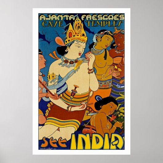 Zie India ~ Ajanta Frescoes Poster (Voorkant)