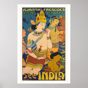 Zie India Ajanta Fresco's Grottentempels Oud Poster