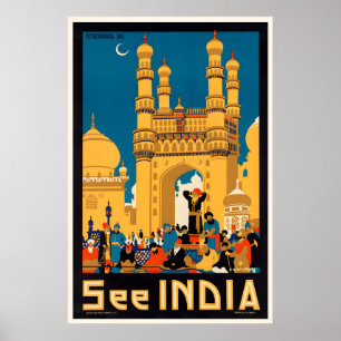 Zie India Vintage Reisposter - Ingelijst  Niet ing Poster