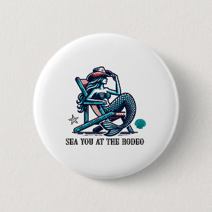 Zie je bij de rodeo zeemeermin en cowboyhoed zomer ronde button 5,7 cm