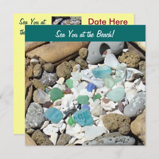Zie je bij het strand! Uitnodigingen! Kustfossiele Kaart (Voorkant / Achterkant)