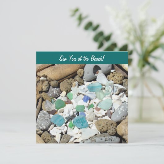 Zie je bij het strand! Uitnodigingen! Kustfossiele Kaart (Staand voorkant)