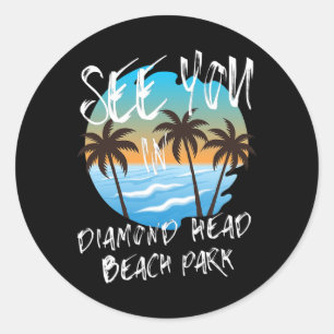 Zie je Diamond-head-beach-park Retro Vintage Oahu Ronde Sticker