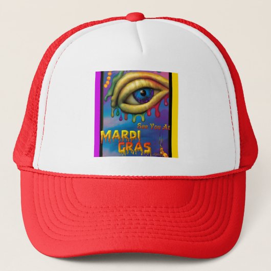 Zie je op Mardi Gras Eye Trucker Pet (Voorkant)