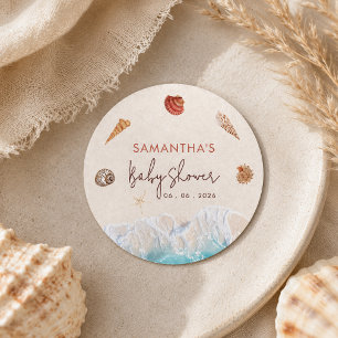 Zie je snel schelpen zand kustlijn ronde sticker