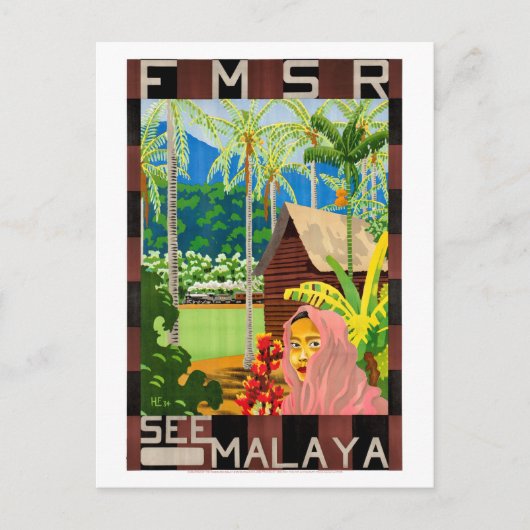 Zie Malaya Vintage Travel Poster teruggezet Briefkaart (Voorkant)