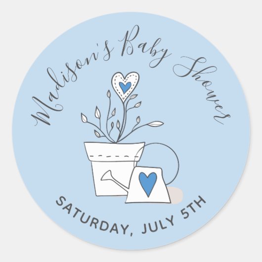 Zie me Blauw Plant Baby shower groeien Ronde Sticker (Voorkant)