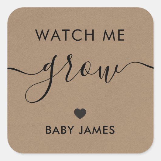 Zie me Sticker kweken, Plant Baby shower Label, (Voorkant)