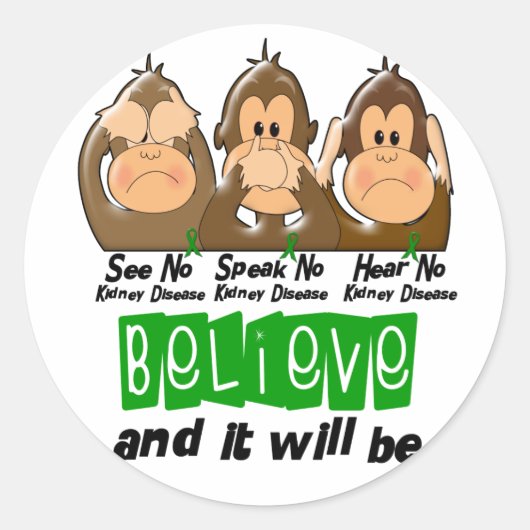 Zie Spreek Hoor Geen Nierziekte 3 Ronde Sticker (Voorkant)