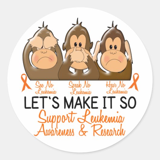 Zie Spreek hoort geen leukemie 2 Ronde Sticker (Voorkant)