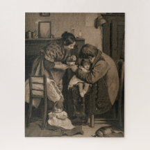 Ziek jong meisje geholpen door haar vader en moede