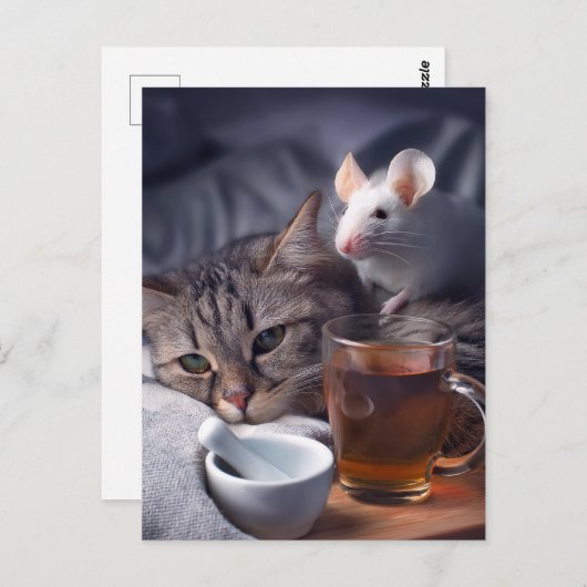 Ziek Kat rust in bed Briefkaart (Voorkant / Achterkant)