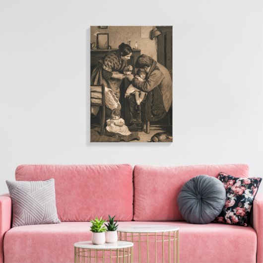 Ziek kind ondersteund door haar vader en moeder canvas afdruk (Insitu (Woonkamer))