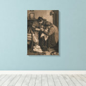 Ziek kind ondersteund door haar vader en moeder canvas afdruk (Insitu (Houten vloer))