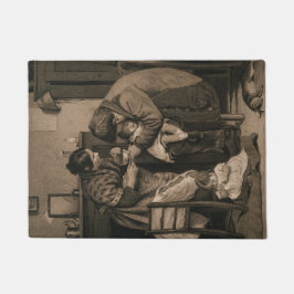 Ziek kind ondersteund door haar vader en moeder deurmat