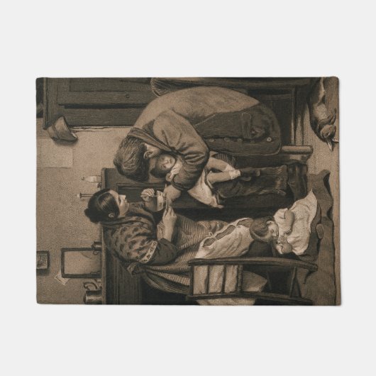 Ziek kind ondersteund door haar vader en moeder deurmat (Voorkant)