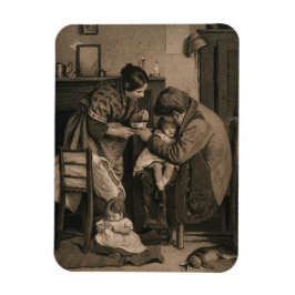 Ziek kind ondersteund door haar vader en moeder magneet