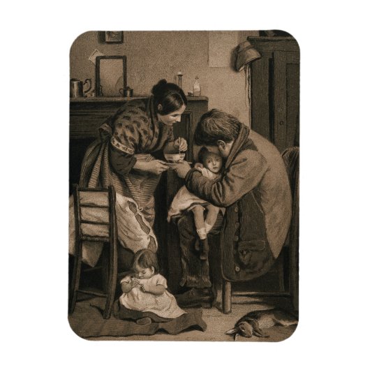 Ziek kind ondersteund door haar vader en moeder magneet (Verticaal)