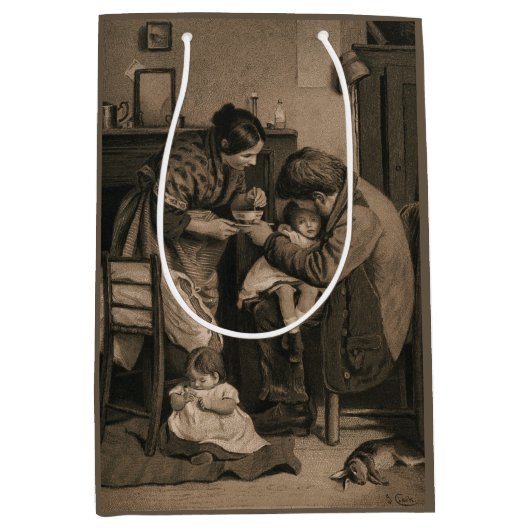 Ziek kind ondersteund door haar vader en moeder medium cadeauzakje (Voorkant)