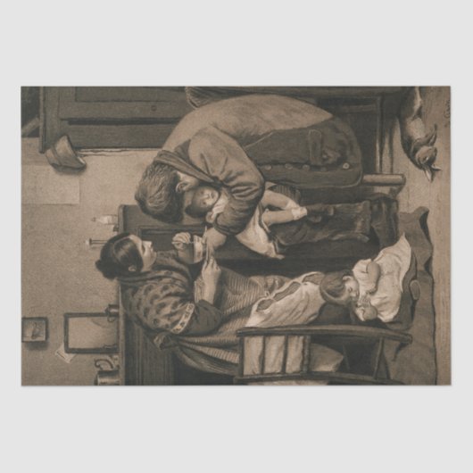 Ziek kind ondersteund door haar vader en moeder tissuepapier (Voorkant)