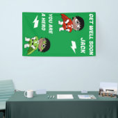 Zieke jongen super held krijgen goed spandoek (Beurs)