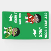 Zieke jongen super held krijgen goed spandoek (Horizontaal)