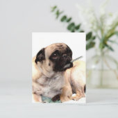 Zieke mopshond met thermometer briefkaart (Staand voorkant)