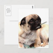 Zieke mopshond met thermometer briefkaart (Voorkant / Achterkant)