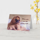 Zieke Pug Dog, Sympathie, Humor. Kaart (Gele Bloem)