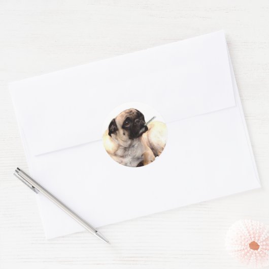 Zieke pug met thermometer stickers (Envelop)