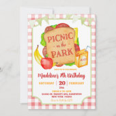 Zieke rode picknick verjaardagsfeest uitnodiging (Voorkant)