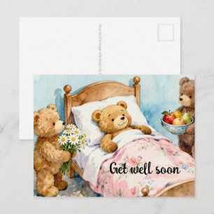 Zieke TEDDYBEER thuis met vrienden 5 Briefkaart