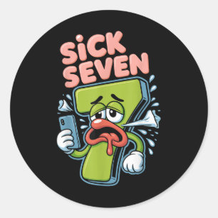 Zieke Zeven Meme T-shirt Zes Zeven Grappige Woords Ronde Sticker