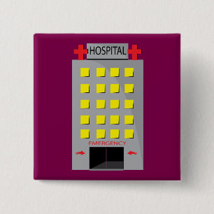 Ziekenhuis Noodtoegang Gebouw Vierkante Button 5,1 Cm