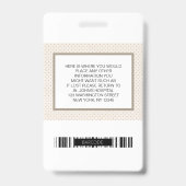 Ziekenhuis of Bedrijf Foto ID met Barcode Tan Badge (Achterkant)