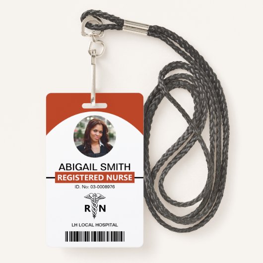 Ziekenhuis RN medewerker caduceus terracotta foto Badge (Voorkant met draagriem)