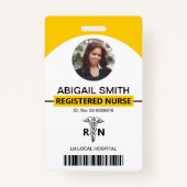 Ziekenhuis RN werknemer gele foto sjabloon Badge (Voorkant)