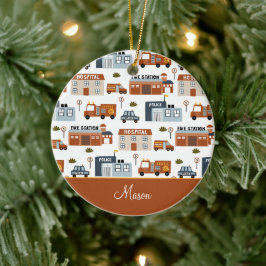 Ziekenhuis, vuur, Kind kerst van politiepatroon Keramisch Ornament