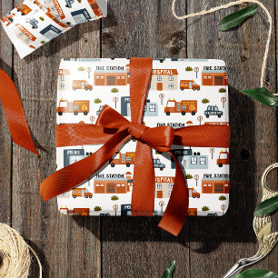 Ziekenhuis, vuur, stadspatroon van politie voor ki cadeaupapier