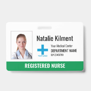 Ziekenhuis Werknemer Foto Naam Logo Groen en Wit Badge